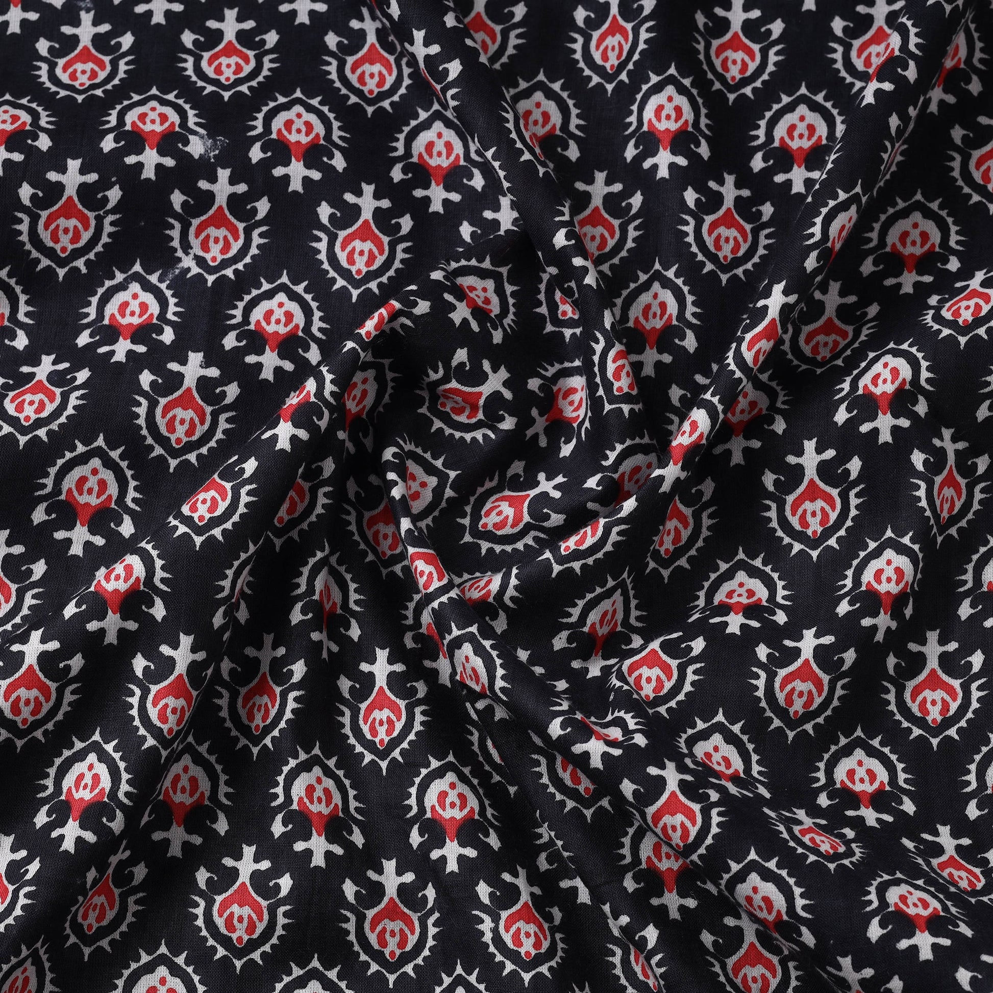 Black Floret Jaipur Print Cotton Fabric