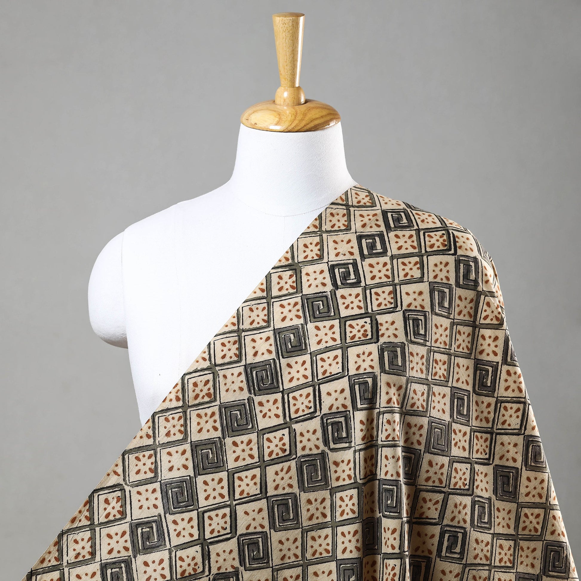 Beige - Kalamkari Block Printed Cotton Fabric