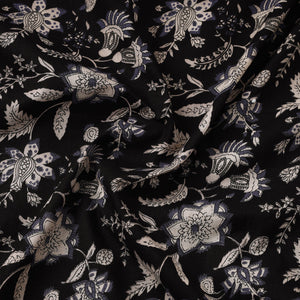 Black with Floral Jaipur Printed Cotton Fabric 01
