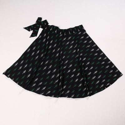 Black - Wrap Around Cotton Pochampally Ikat Skirt