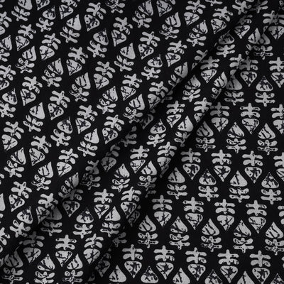 Black Pan Shaped Pattern Jaipur Print Cotton Fabric