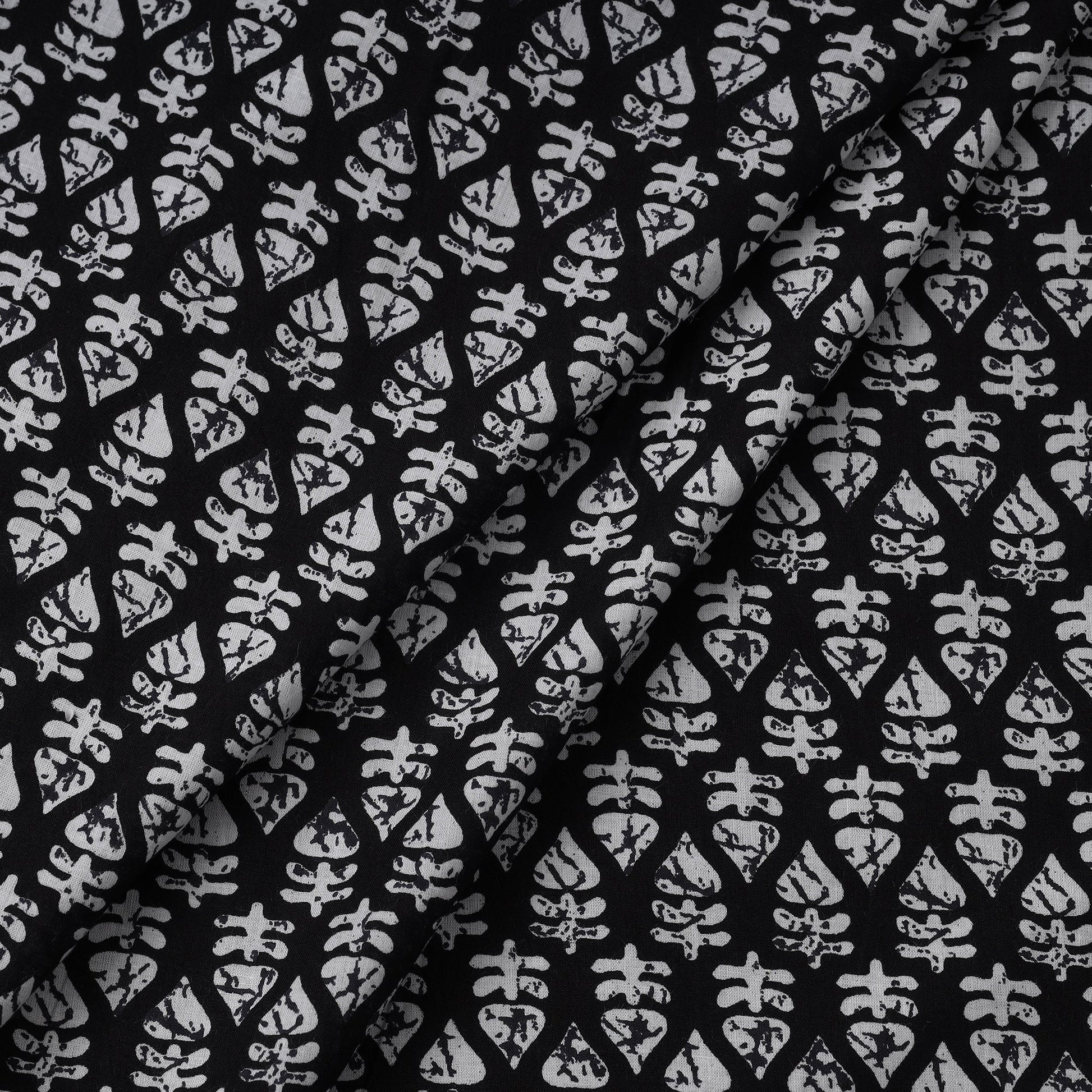 Black Pan Shaped Pattern Jaipur Print Cotton Fabric