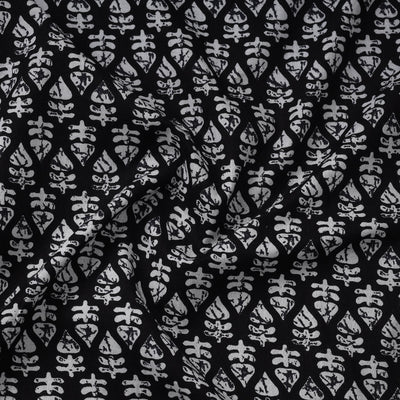 Black Pan Shaped Pattern Jaipur Print Cotton Fabric