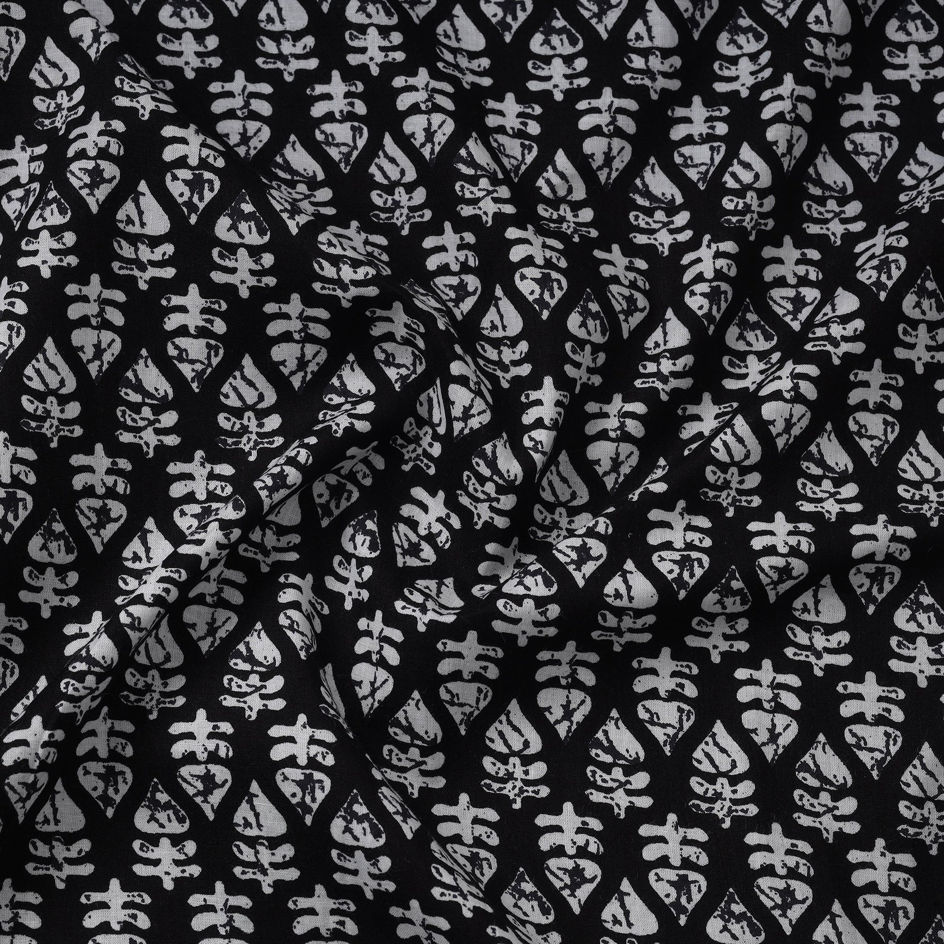 Black Pan Shaped Pattern Jaipur Print Cotton Fabric