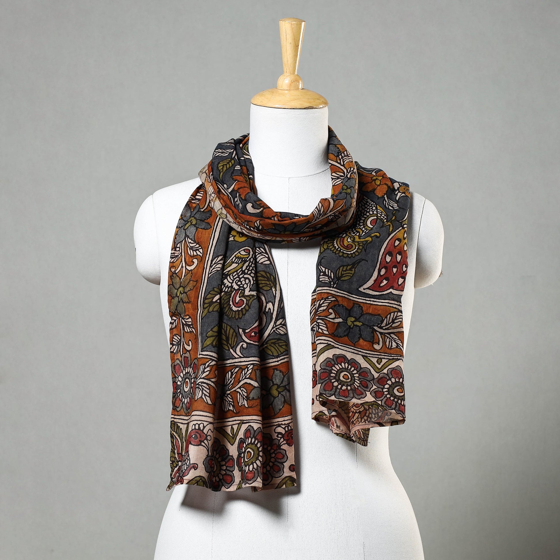 Black - Handpainted Kalamkari Cotton Stole