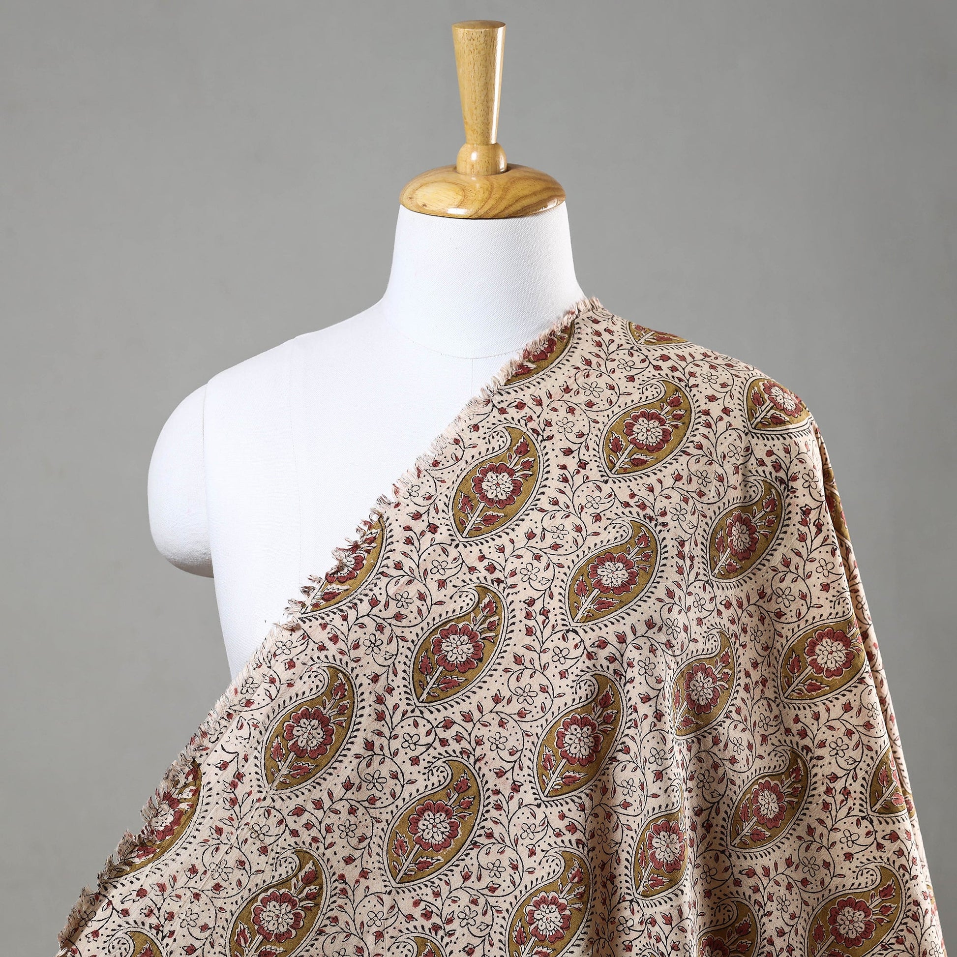 Beige - Pedana Kalamkari Block Printed Cotton Fabric