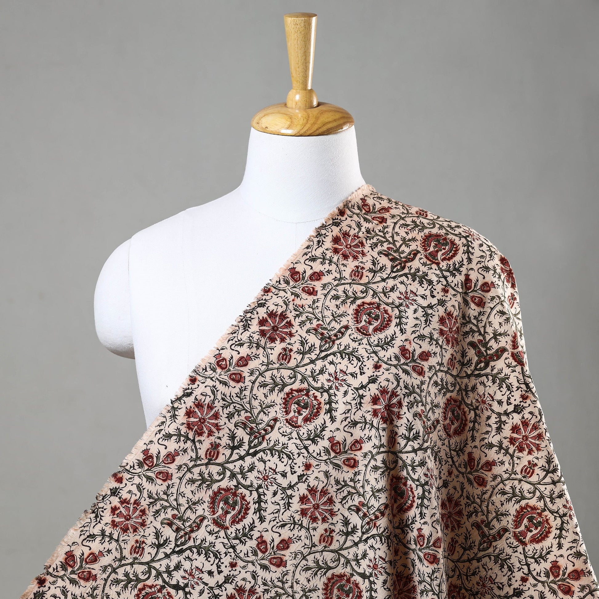 Beige - Pedana Kalamkari Block Printed Cotton Fabric 11