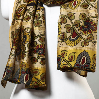Beige - Handpainted Kalamkari Chanderi Silk Stole