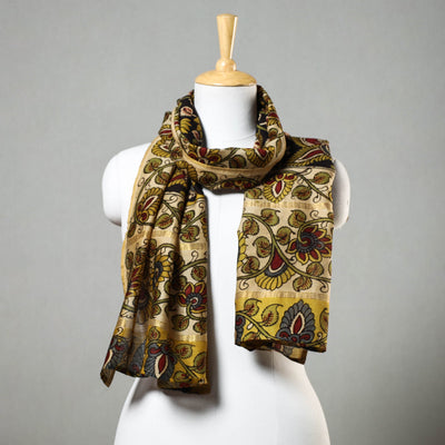 Beige - Handpainted Kalamkari Chanderi Silk Stole