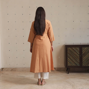 Beige - Jacquard Cotton A-Line Kurta 01