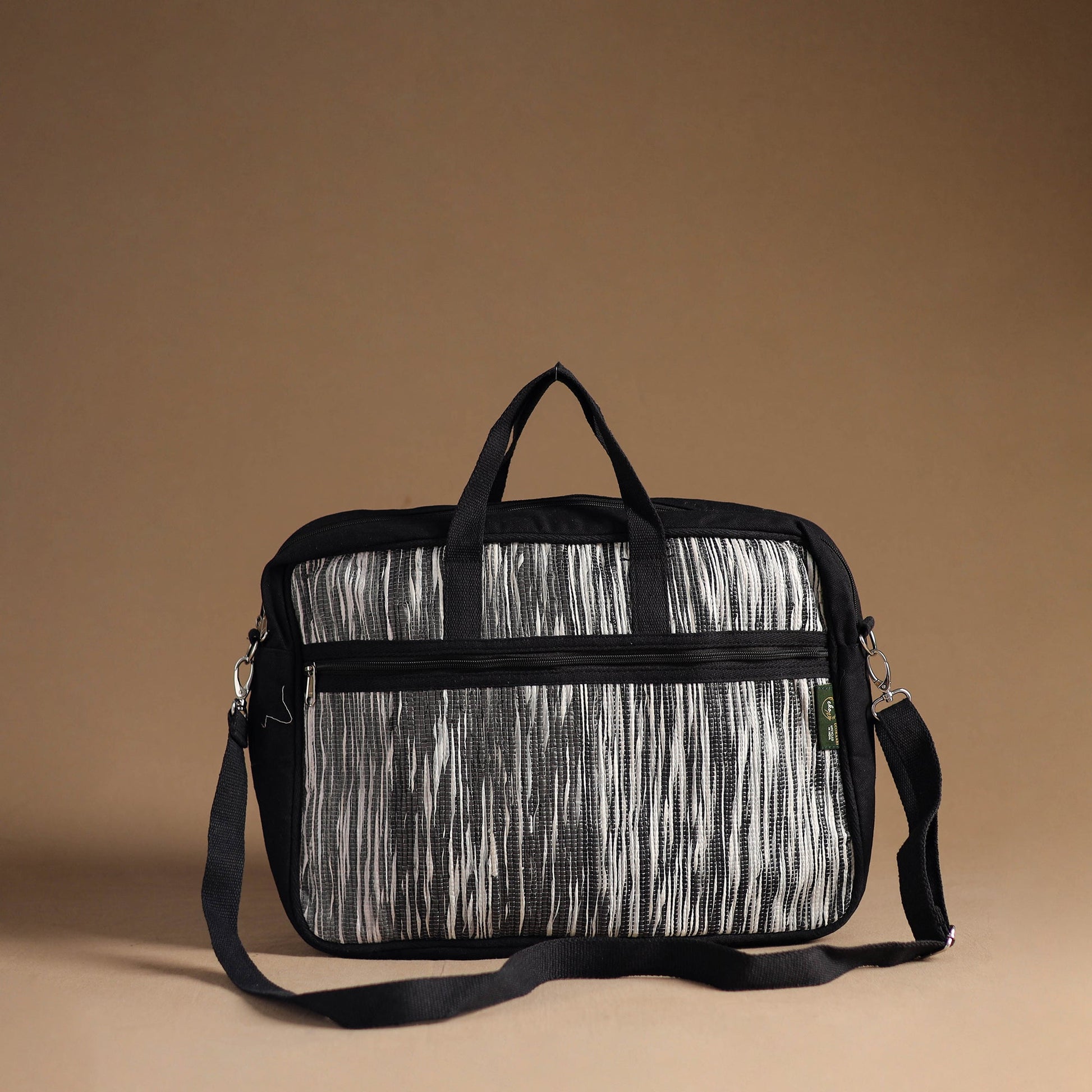 Black - Handcrafted Upcycled Woven Laptop Bag 06