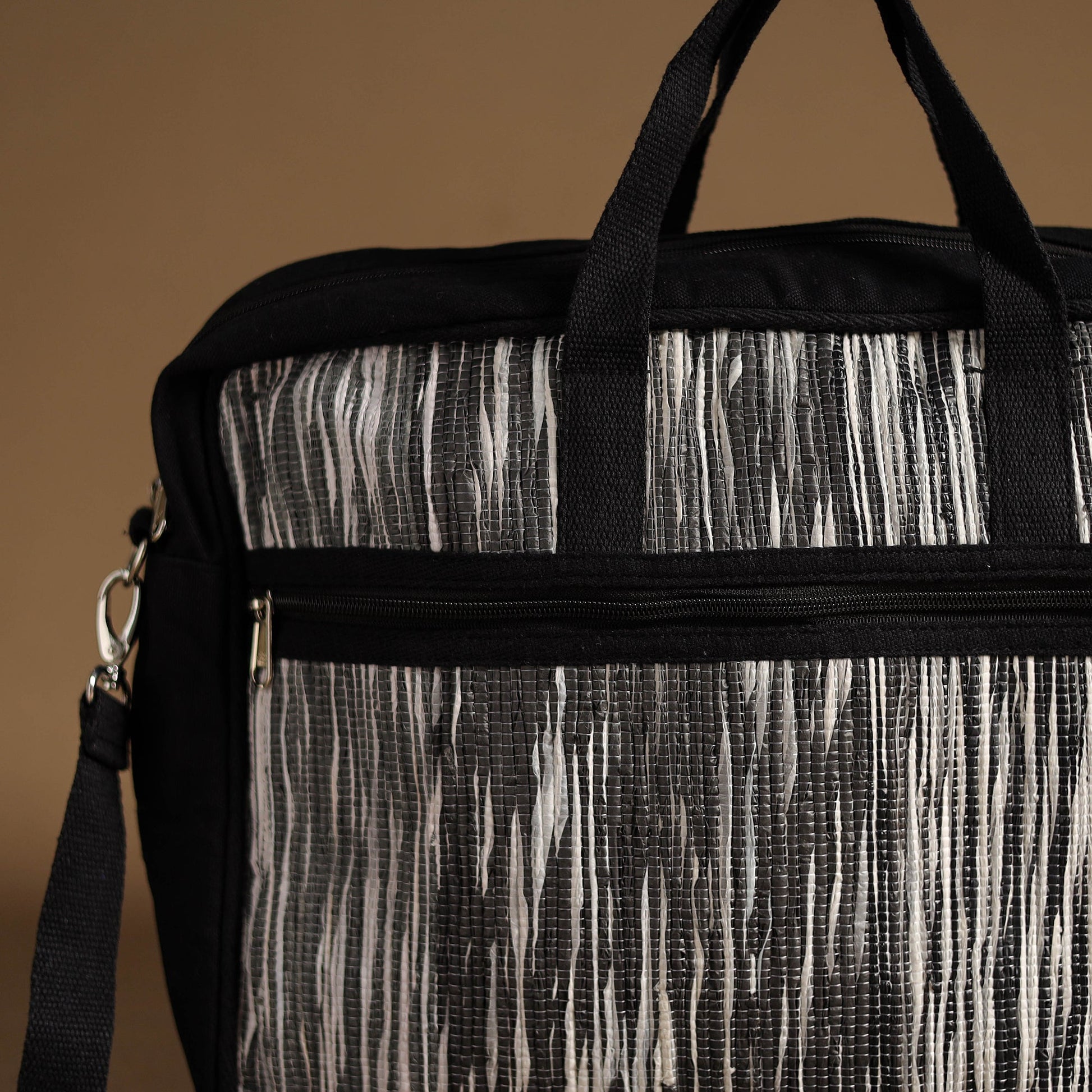 Black - Handcrafted Upcycled Woven Laptop Bag 06