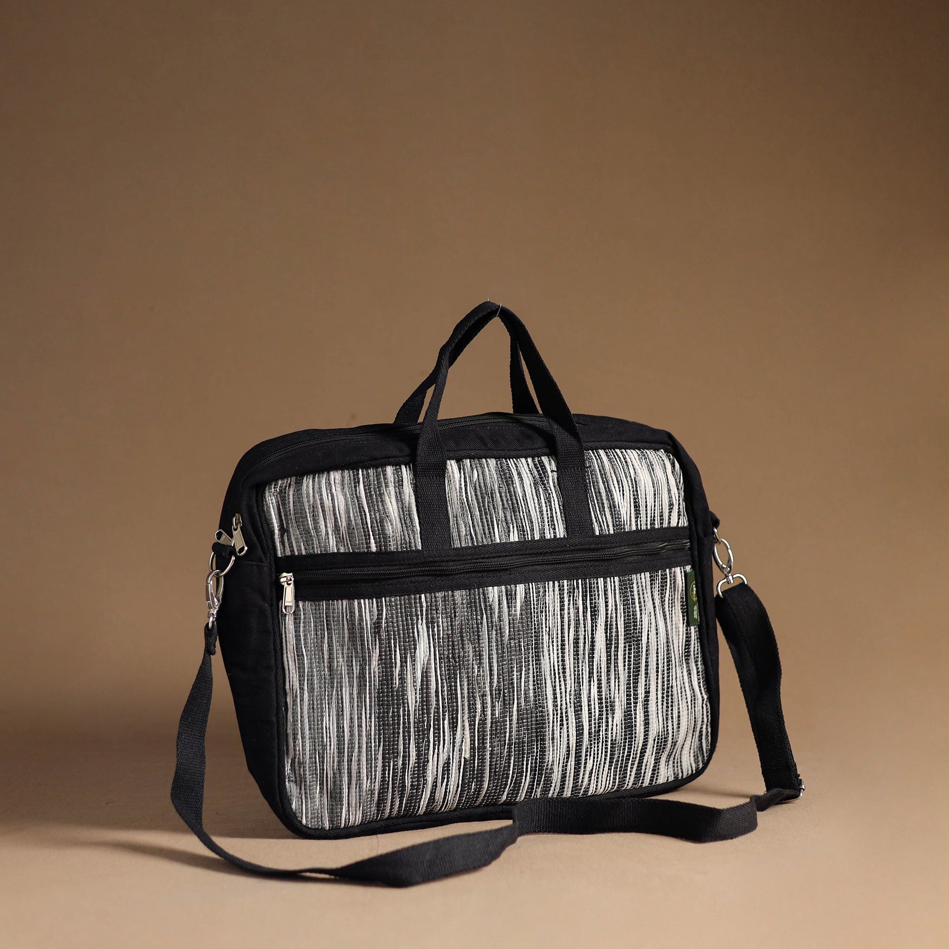 Black - Handcrafted Upcycled Woven Laptop Bag 06