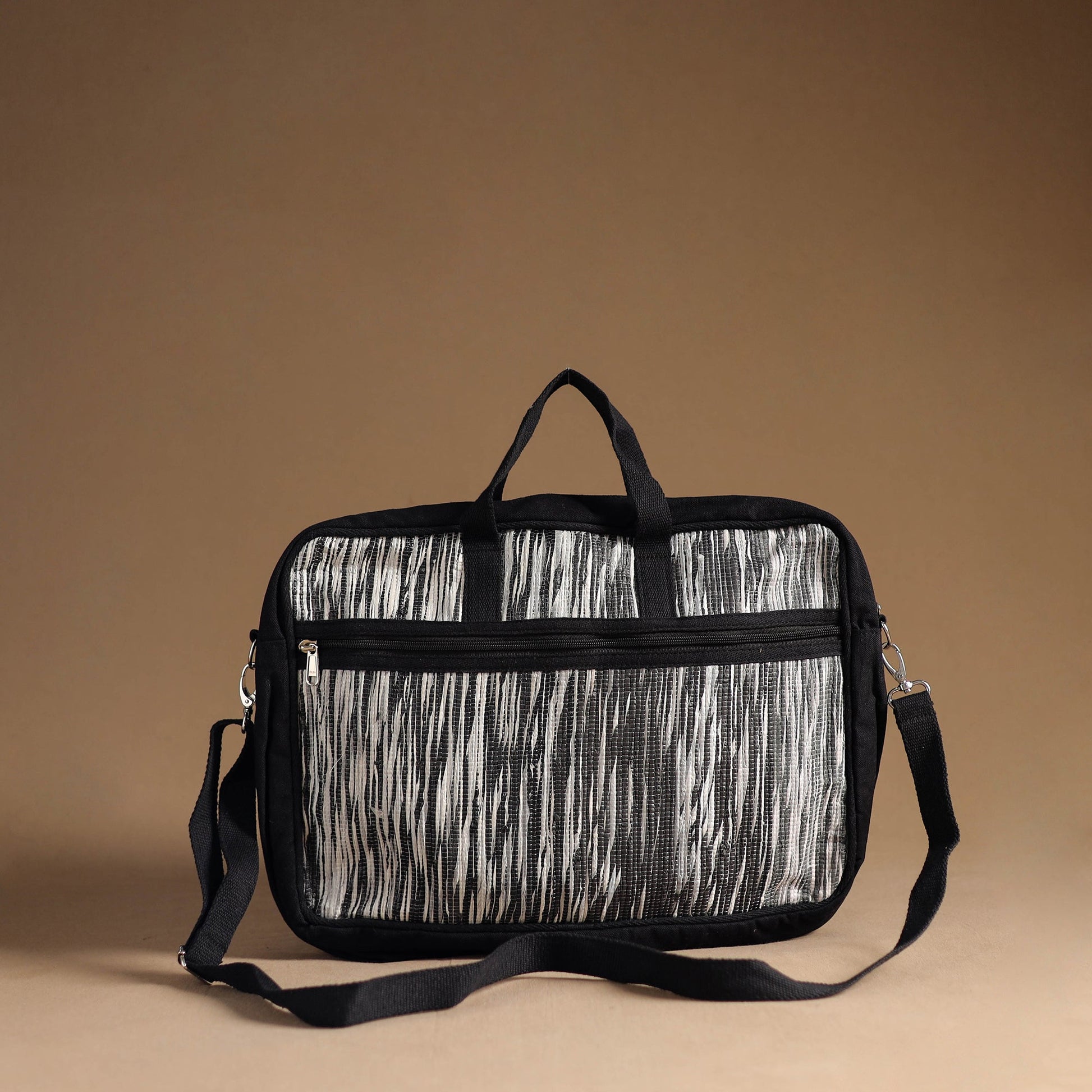 Black - Handcrafted Upcycled Woven Laptop Bag 06