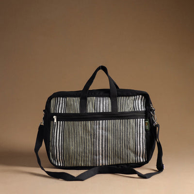 Black - Handcrafted Upcycled Woven Laptop Bag 07