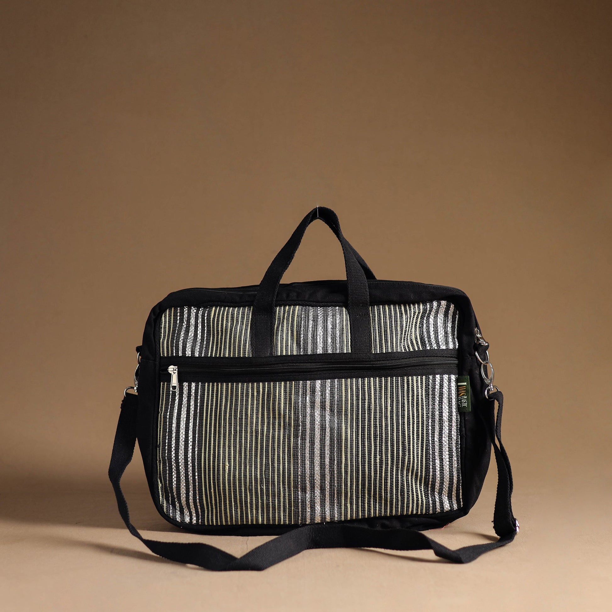 Black - Handcrafted Upcycled Woven Laptop Bag 07