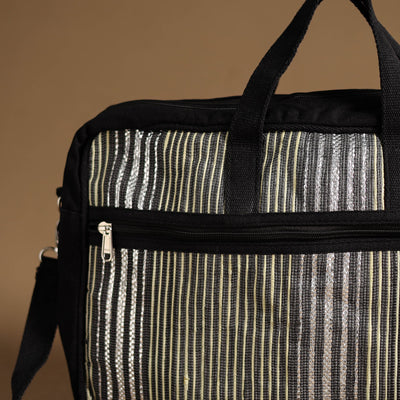 Black - Handcrafted Upcycled Woven Laptop Bag 07