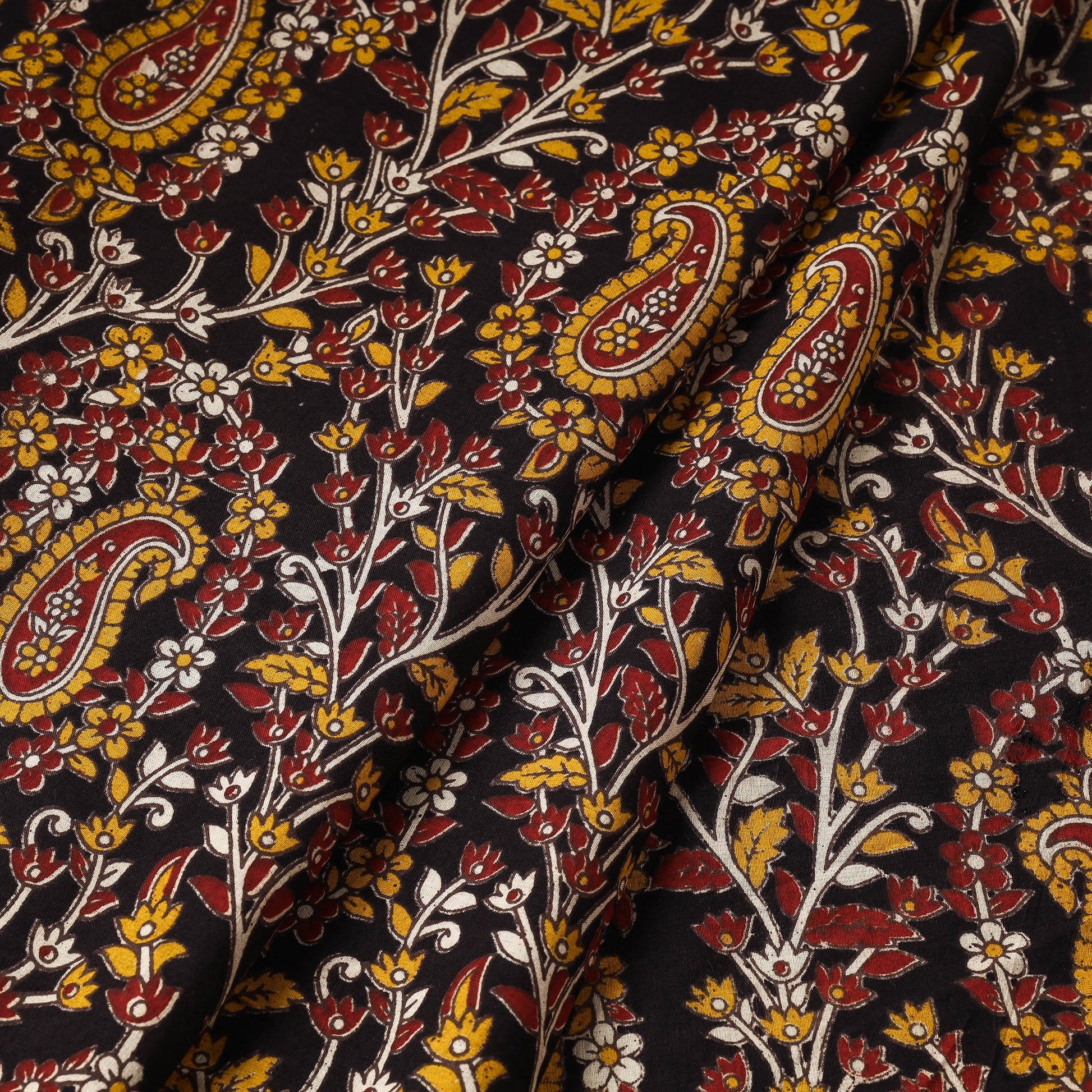 Black - Kalamkari Printed Cotton Fabric