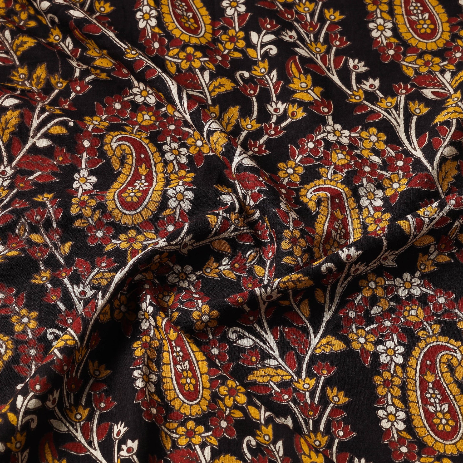 Black - Kalamkari Printed Cotton Fabric