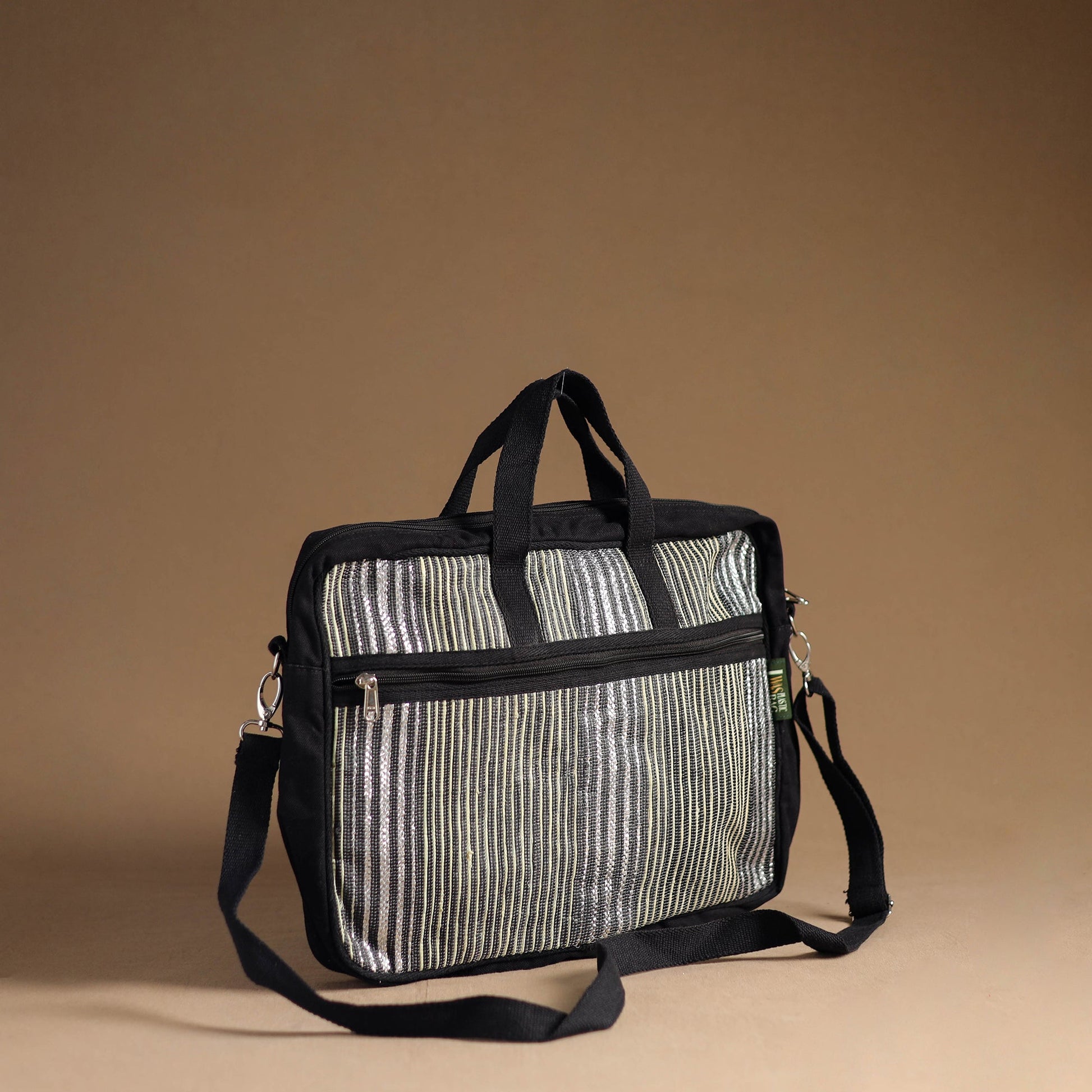 Black - Handcrafted Upcycled Woven Laptop Bag 07