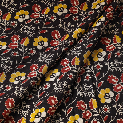 Black - Kalamkari Printed Cotton Fabric