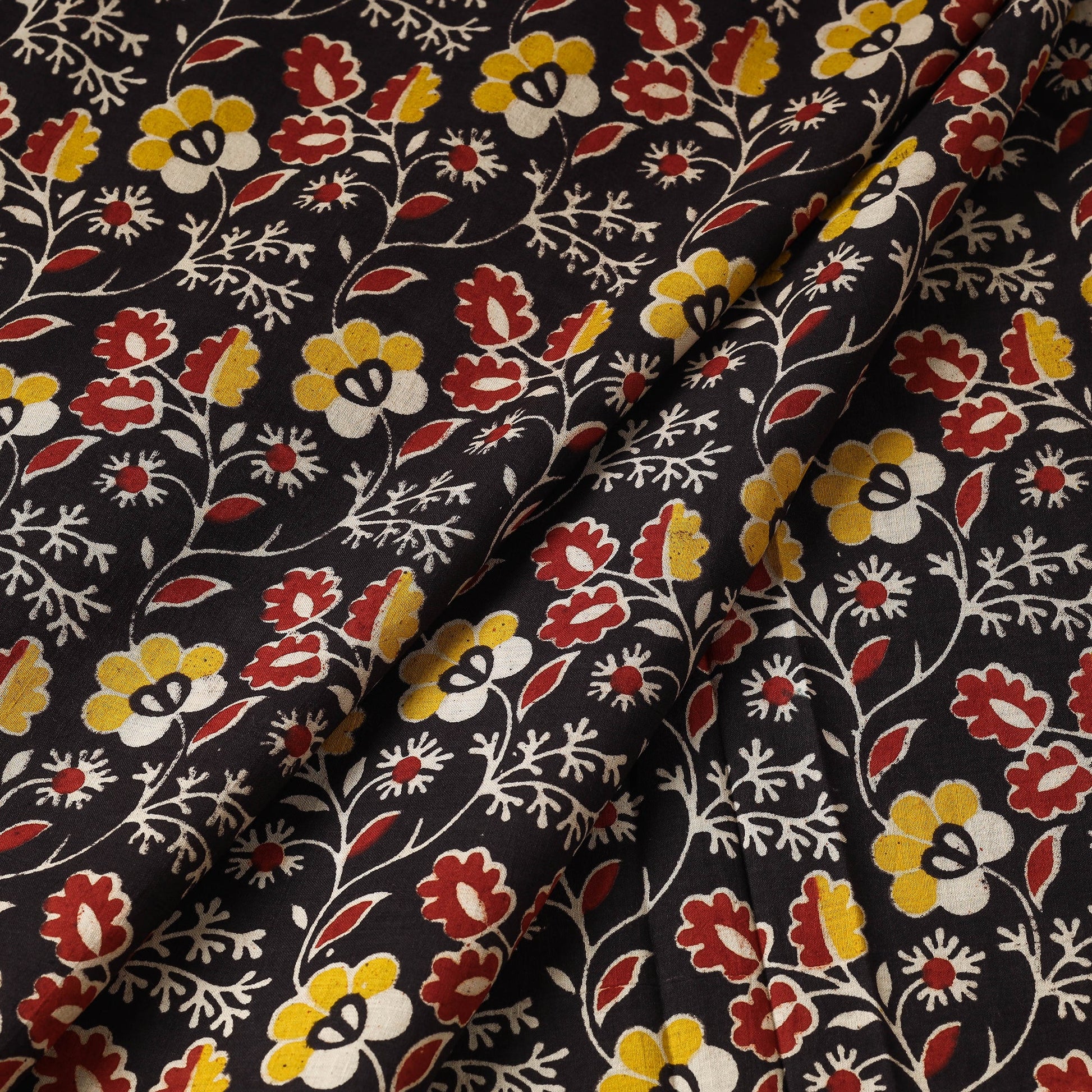 Black - Kalamkari Printed Cotton Fabric