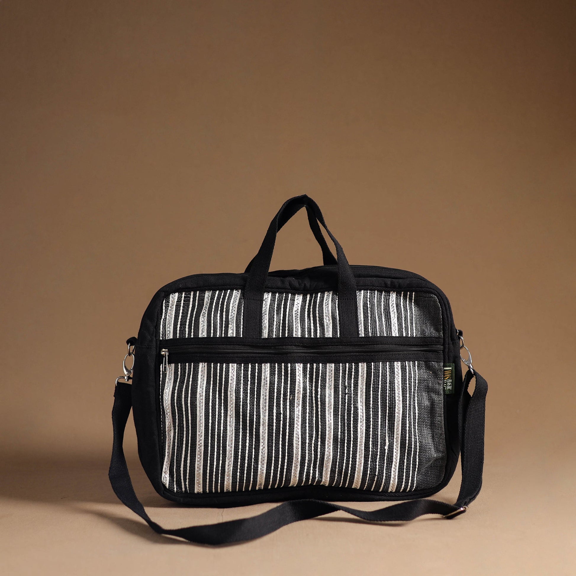 Black - Handcrafted Upcycled Woven Laptop Bag 08