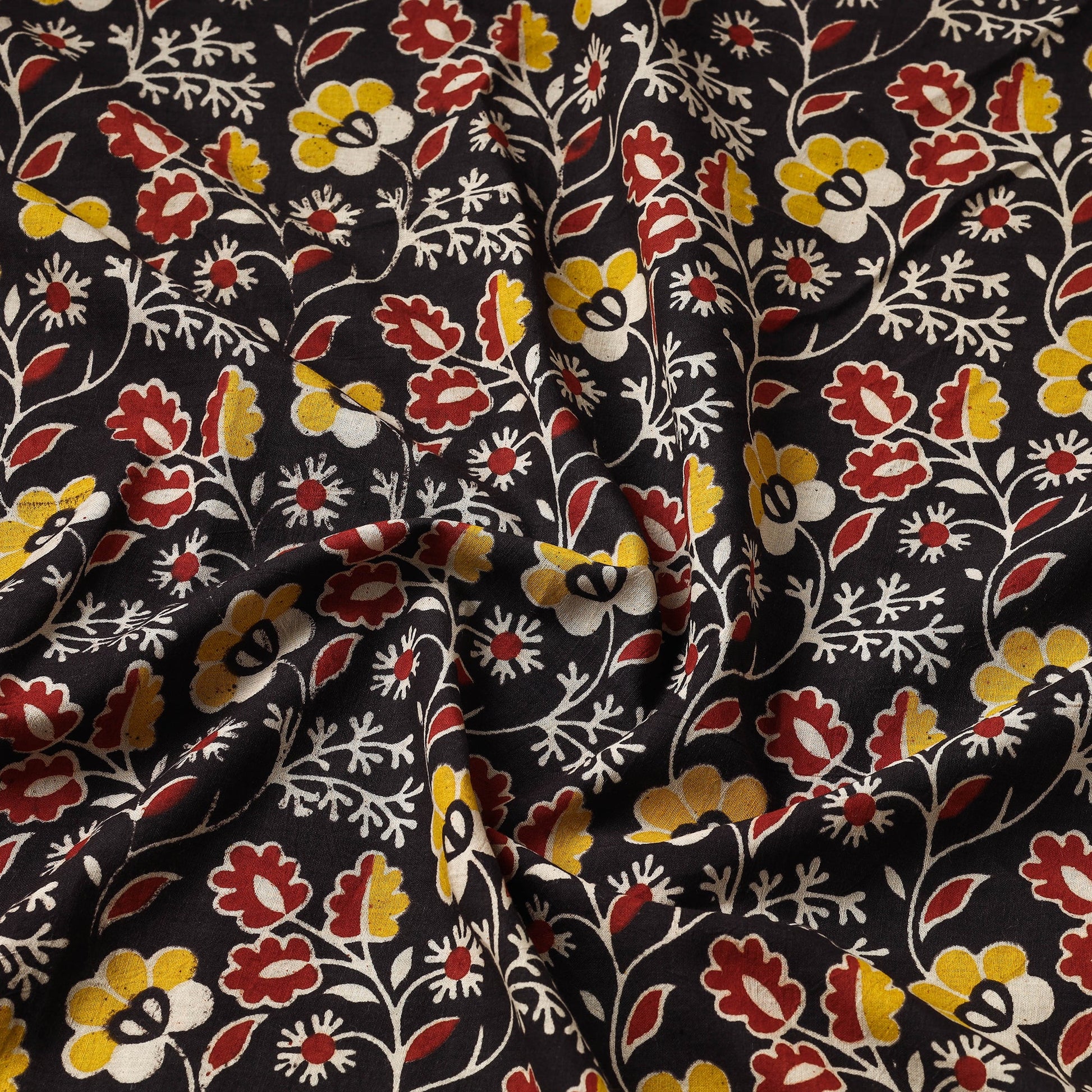 Black - Kalamkari Printed Cotton Fabric