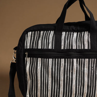 Black - Handcrafted Upcycled Woven Laptop Bag 08