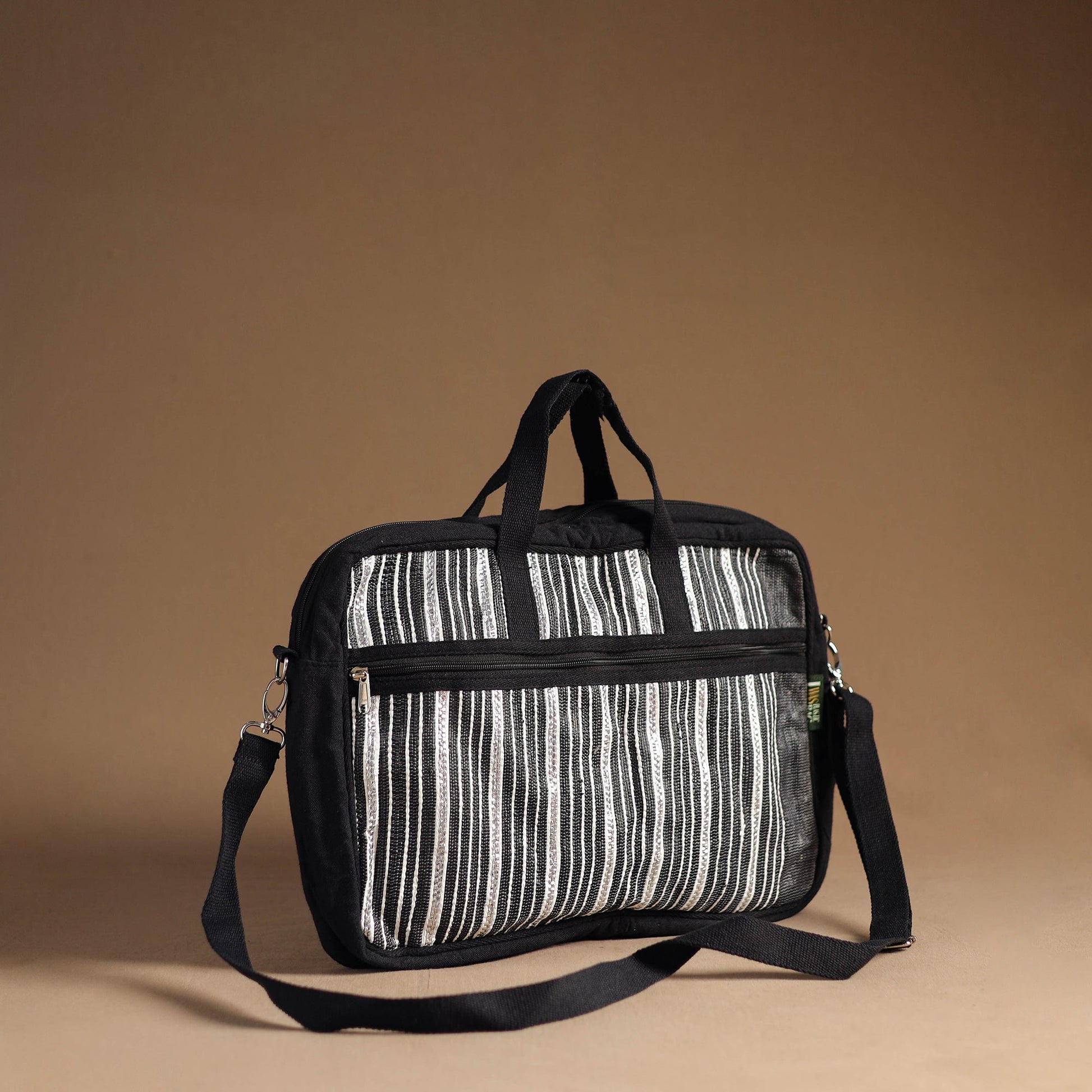 Black - Handcrafted Upcycled Woven Laptop Bag 08