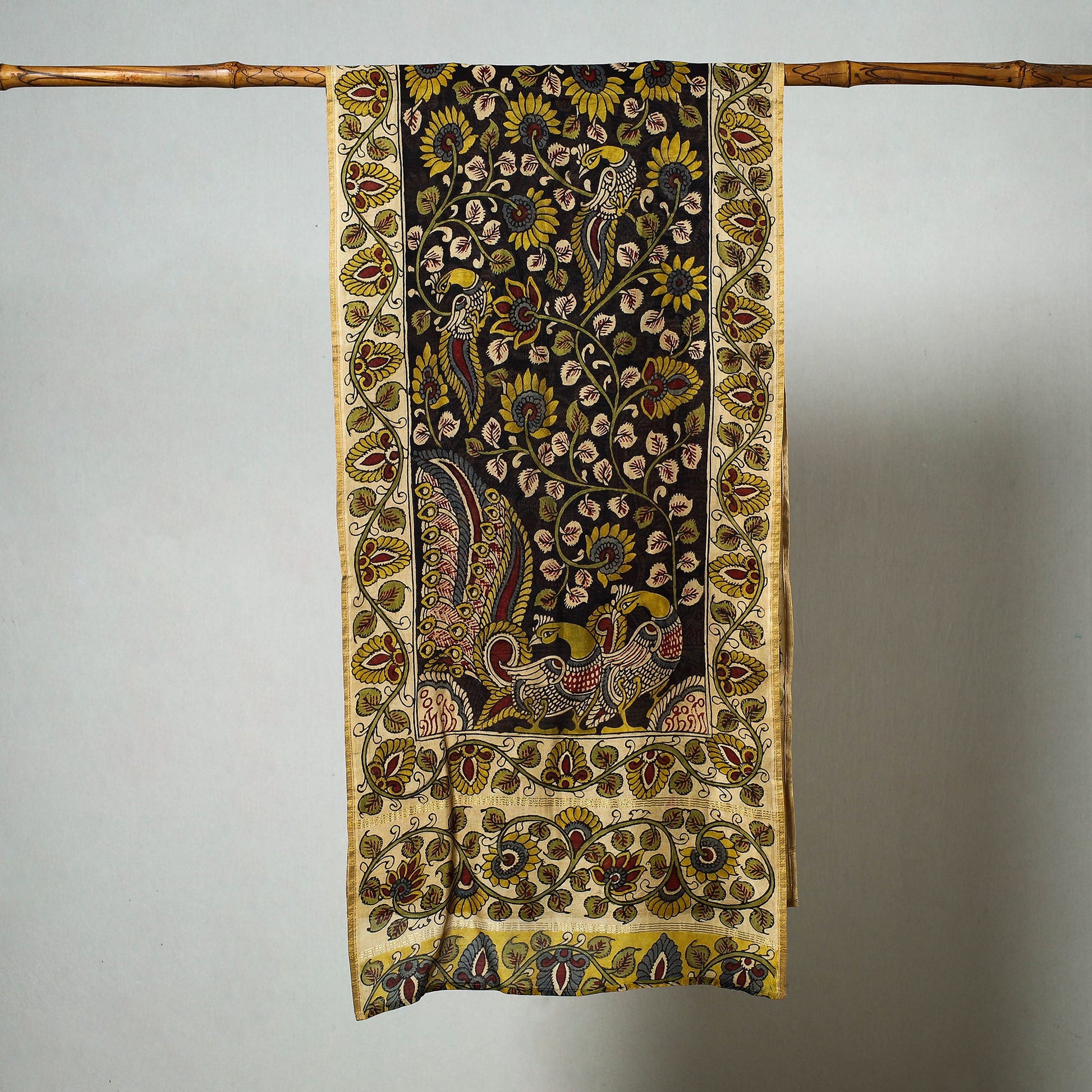 Beige - Handpainted Kalamkari Chanderi Silk Stole
