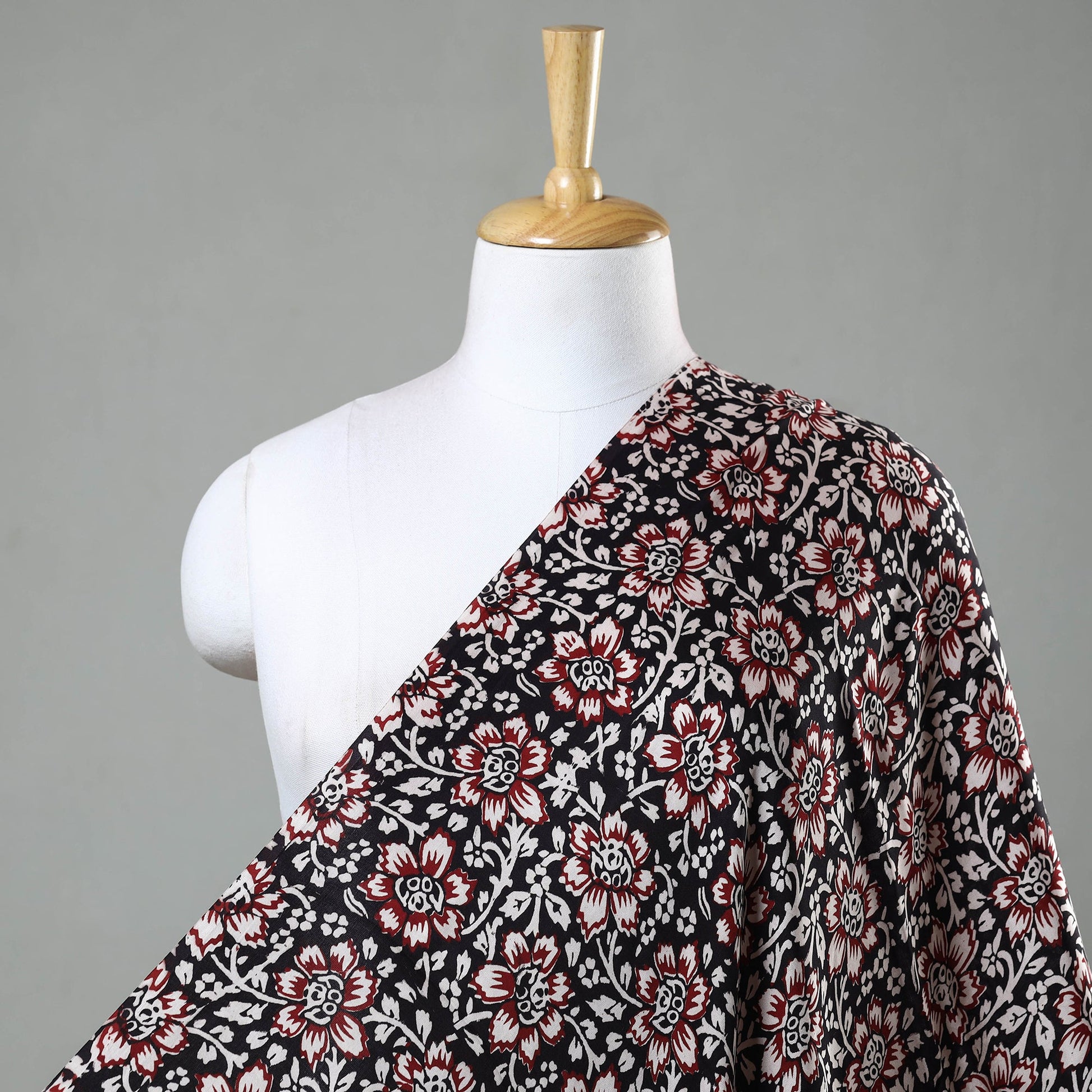 Black - Bagh Block Printed Modal Silk Fabric
