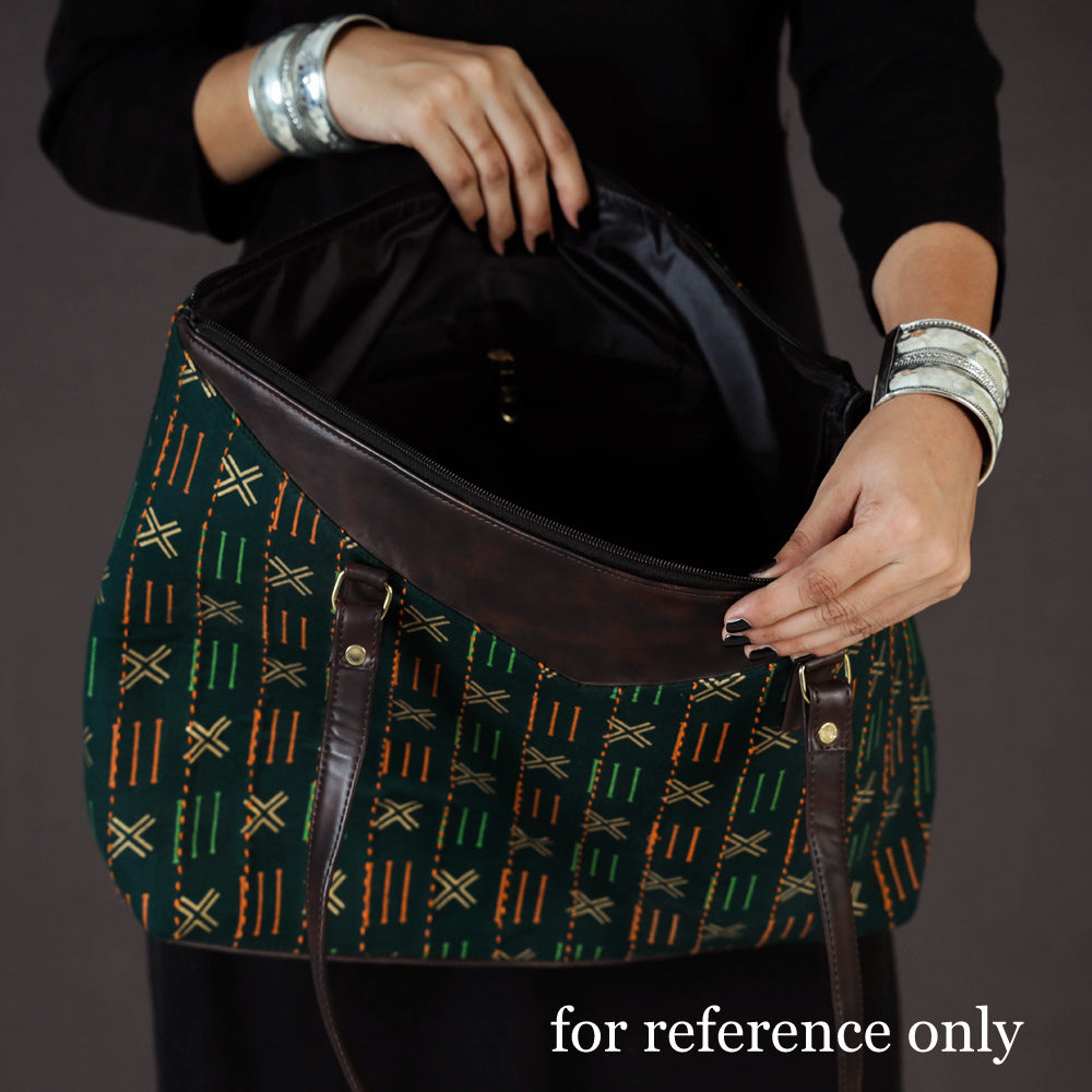 Black - Handcrafted Kantha Embroidered Printed Cotton Shoulder Bag