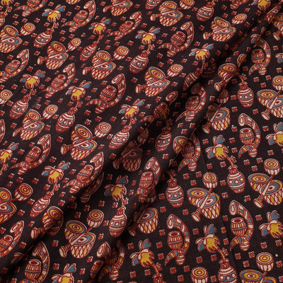 Black - Kalamkari Printed Cotton Fabric