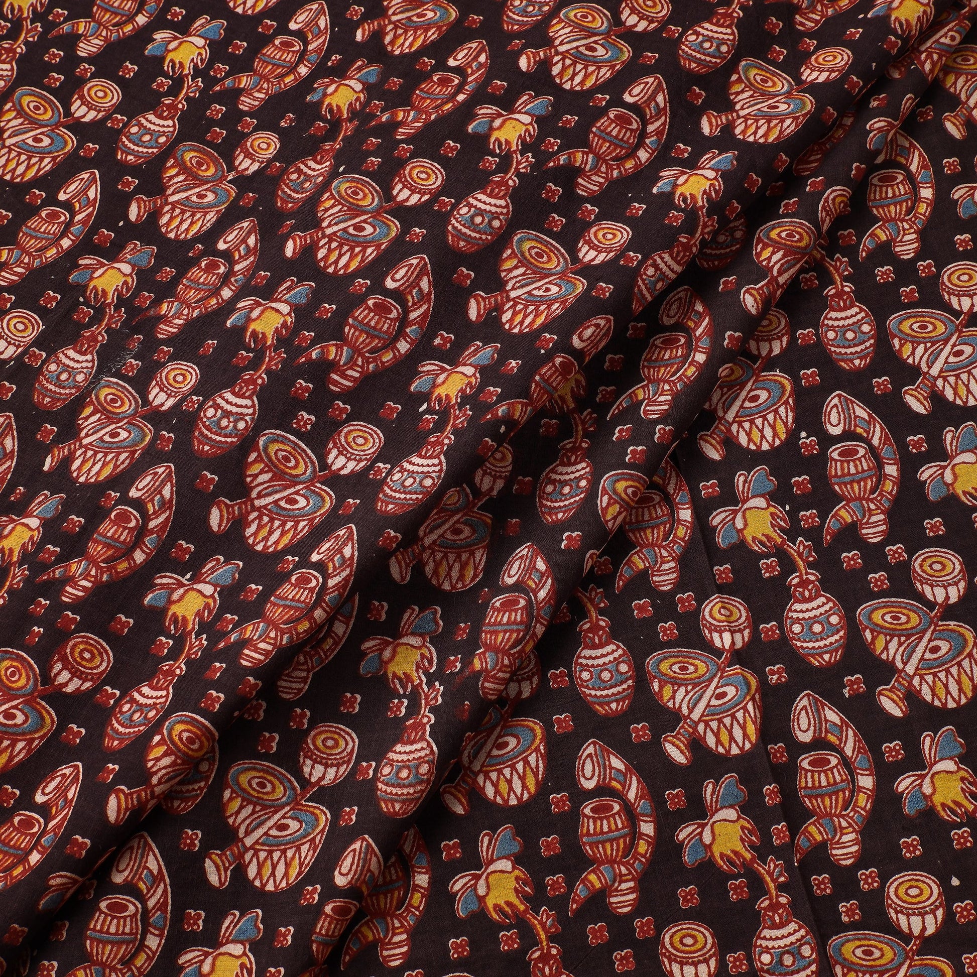 Black - Kalamkari Printed Cotton Fabric