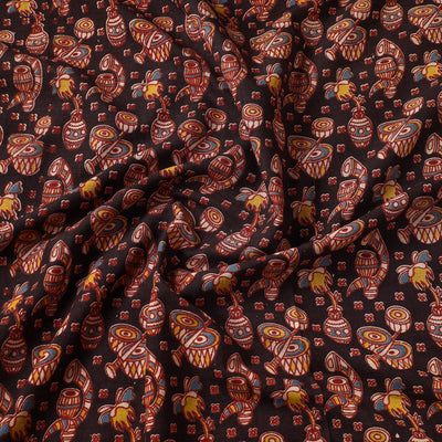 Black - Kalamkari Printed Cotton Fabric