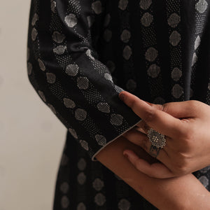 Black - Jacquard Cotton Long Kurta