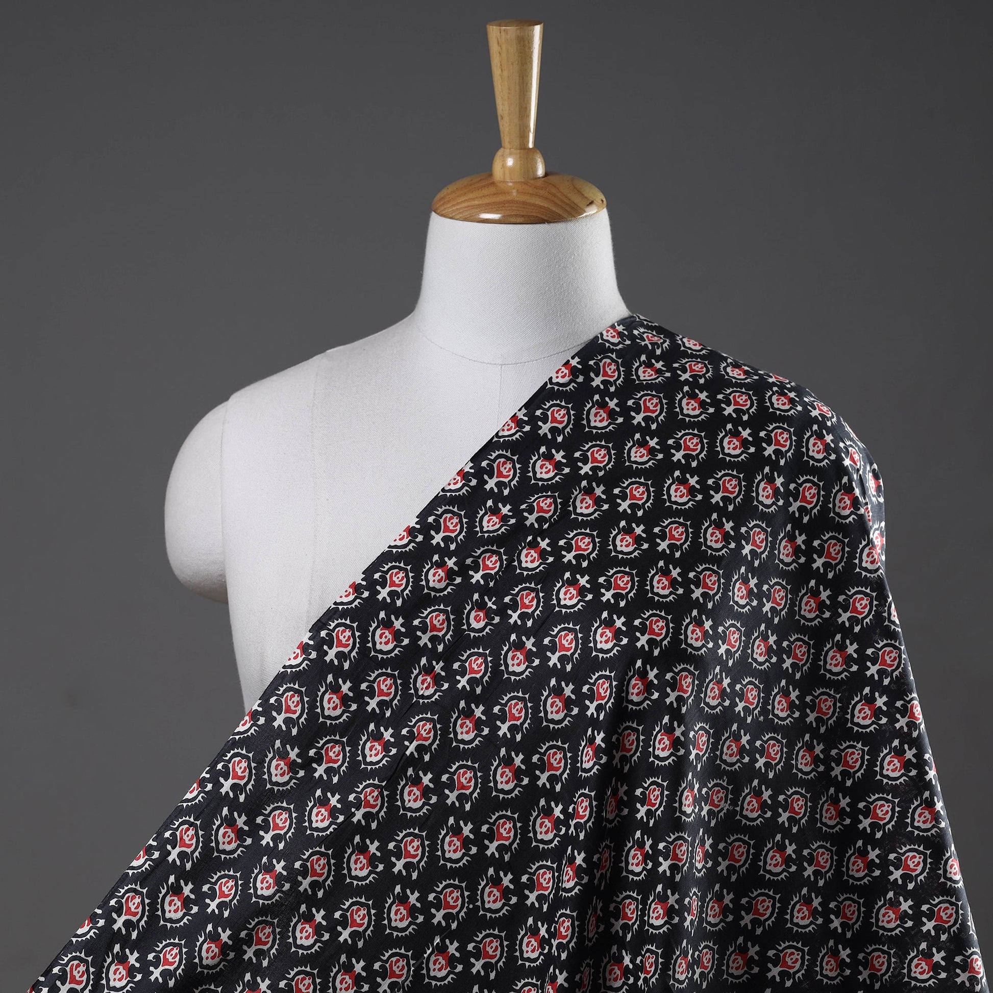 Black Floret Jaipur Print Cotton Fabric