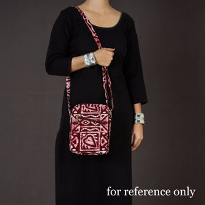 Blue - Double Pocket Block Print Fabric Sling Bag