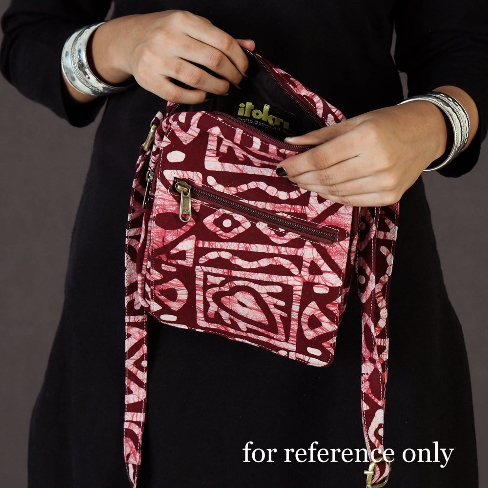 Blue - Double Pocket Block Print Fabric Sling Bag