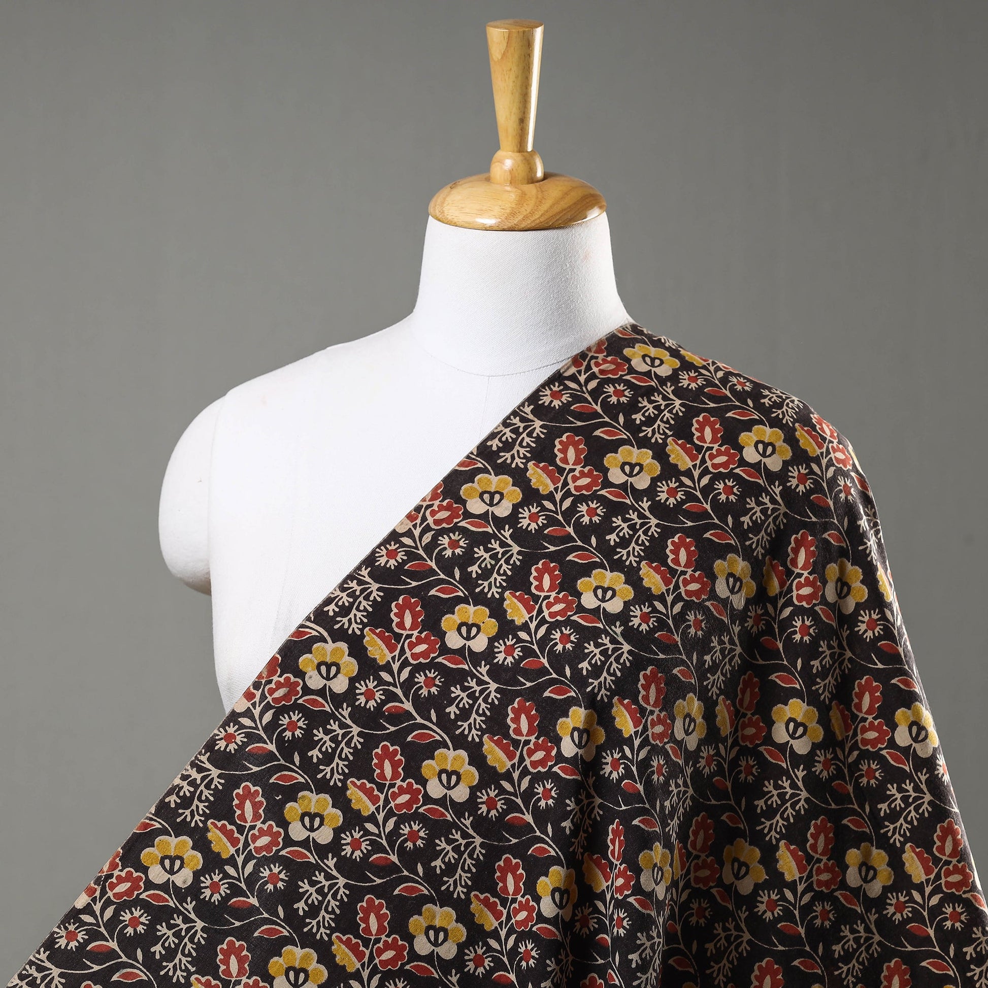 Black - Kalamkari Printed Cotton Fabric