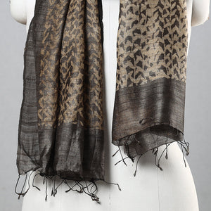 Brown - Handloom Block Print Tussar Silk Bindaas Stole