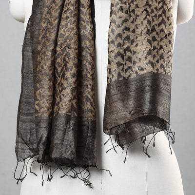 Brown - Handloom Block Print Tussar Silk Bindaas Stole