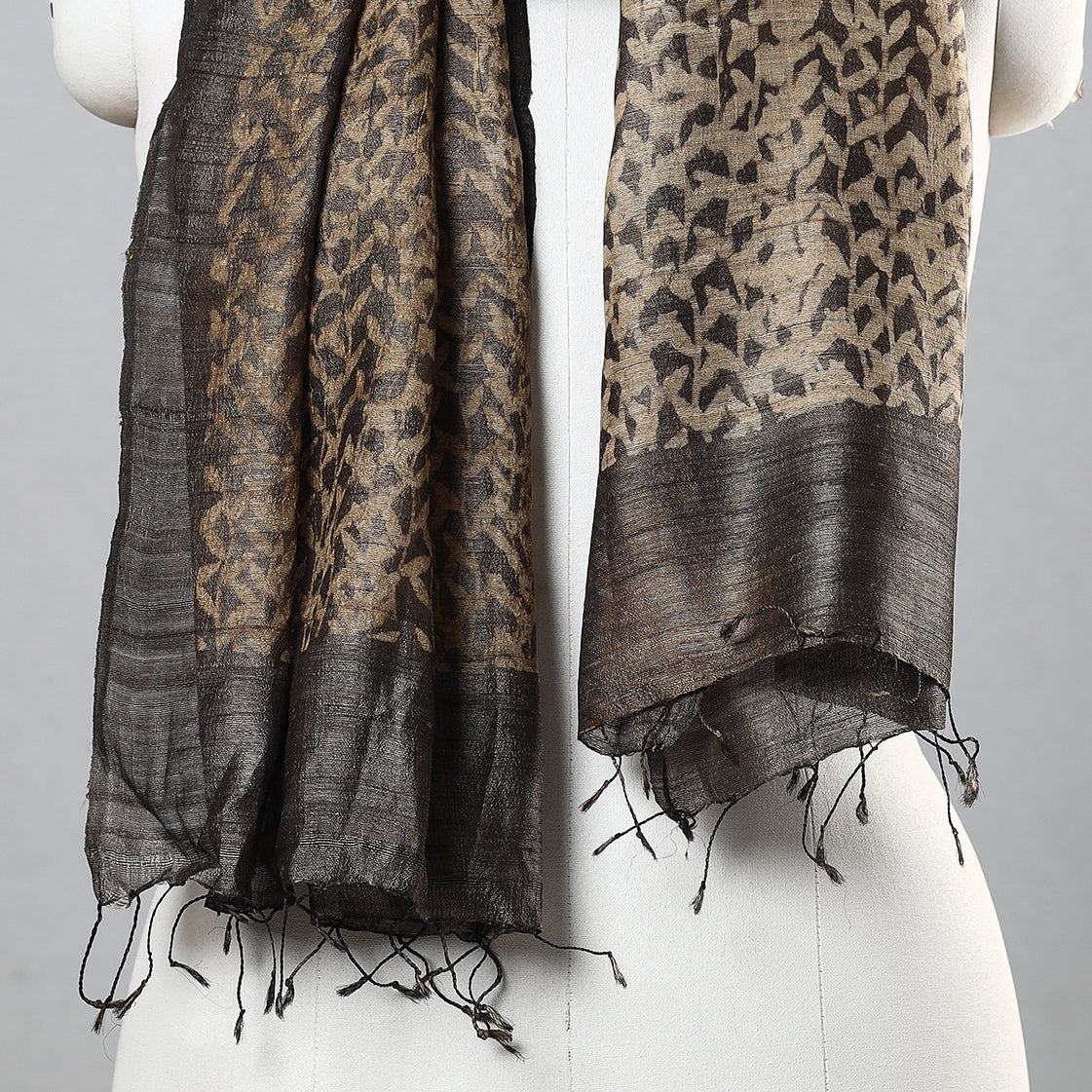 Brown - Handloom Block Print Tussar Silk Bindaas Stole