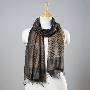 Brown - Handloom Block Print Tussar Silk Bindaas Stole