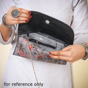 Black - Marudhara Printed Cotton Running Stitch Clutch