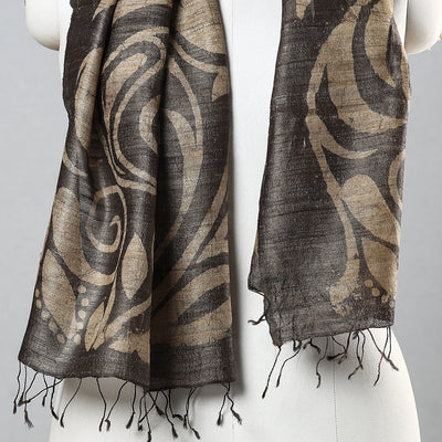 Brown - Handloom Block Print Tussar Silk Bindaas Stole