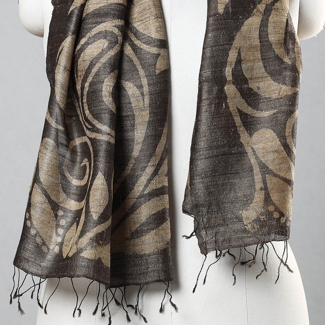 Brown - Handloom Block Print Tussar Silk Bindaas Stole