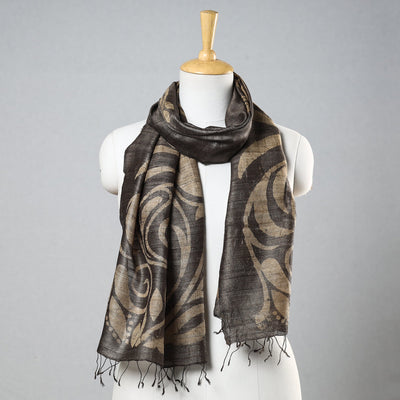 Brown - Handloom Block Print Tussar Silk Bindaas Stole