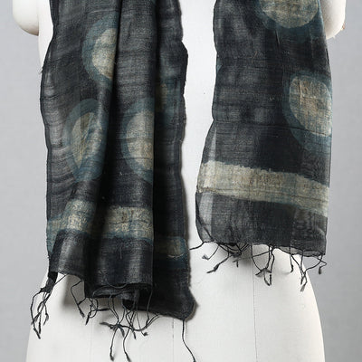 Black - Handloom Block Print Tussar Silk Bindaas Stole